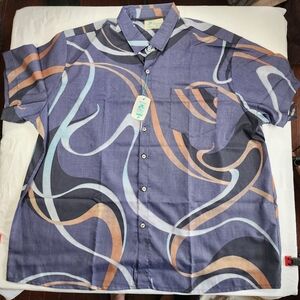 Men's Abstract Patterned Shirt - Blue and Tan
